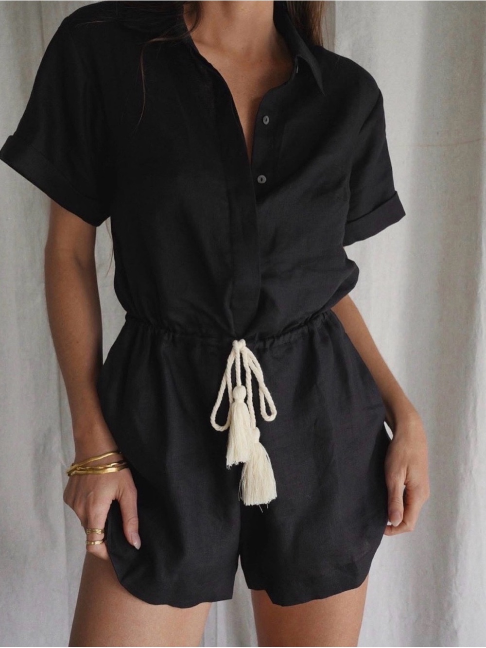 NWOT Kivari Tully Linen Belted Playsuit in Black size US8